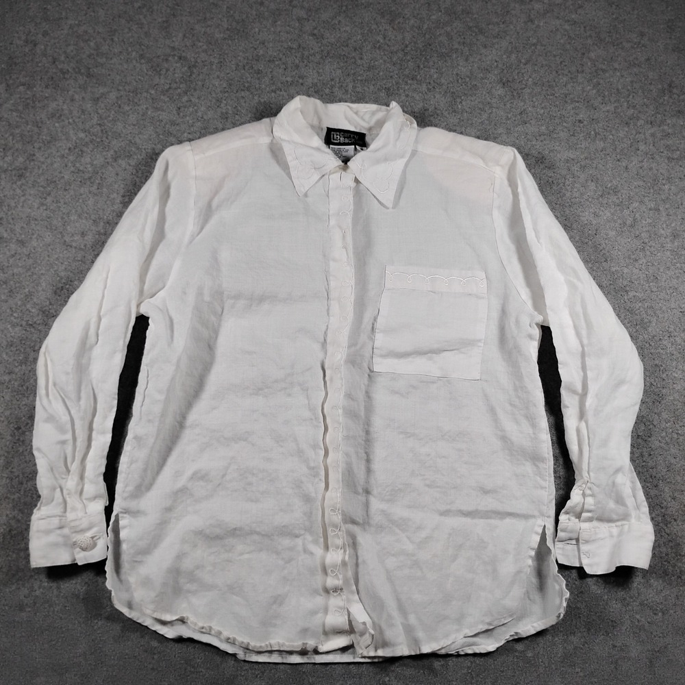 Carry Back Ltd Women's White 100% Linen Embroidered Button Down Blouse Size 10